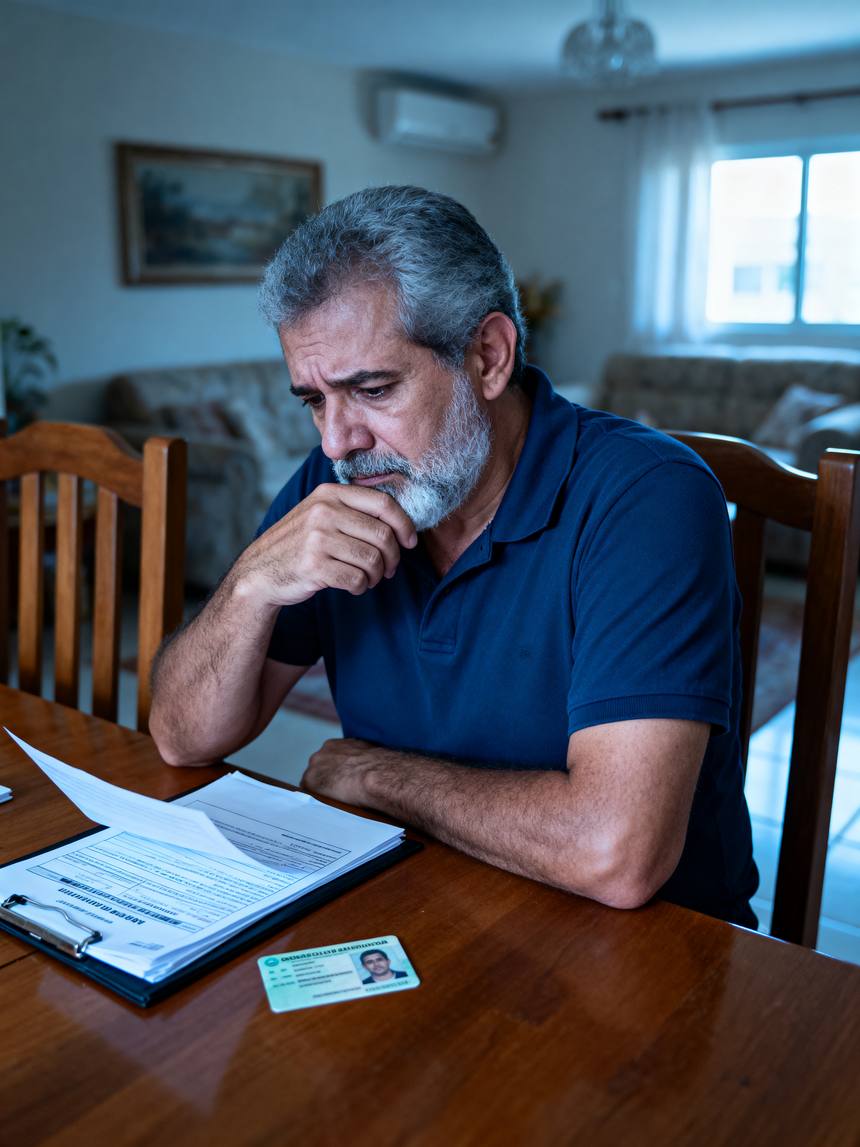 Homem revisando documentos da família em casa